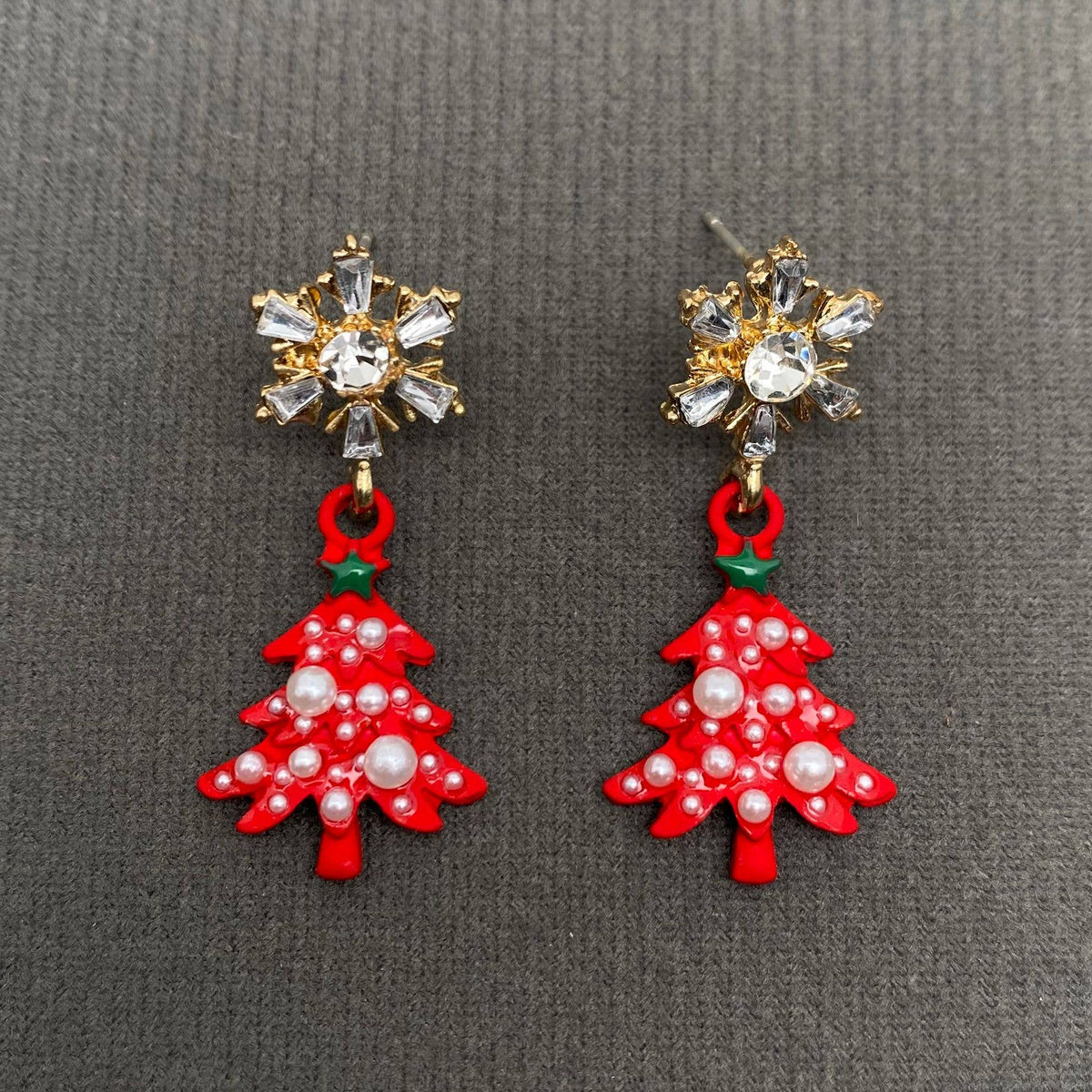 Earrings Red Christmas Tree Rhinestone Snowflake Post Earrings: Red
