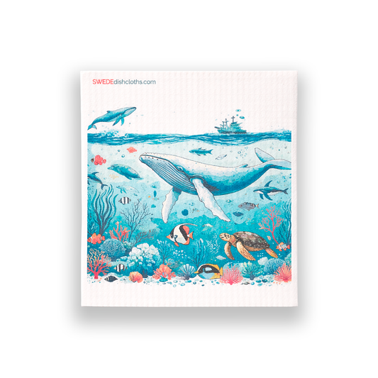 Dishcloth Blue Whale under Ship (Swedish Dishcloth)
