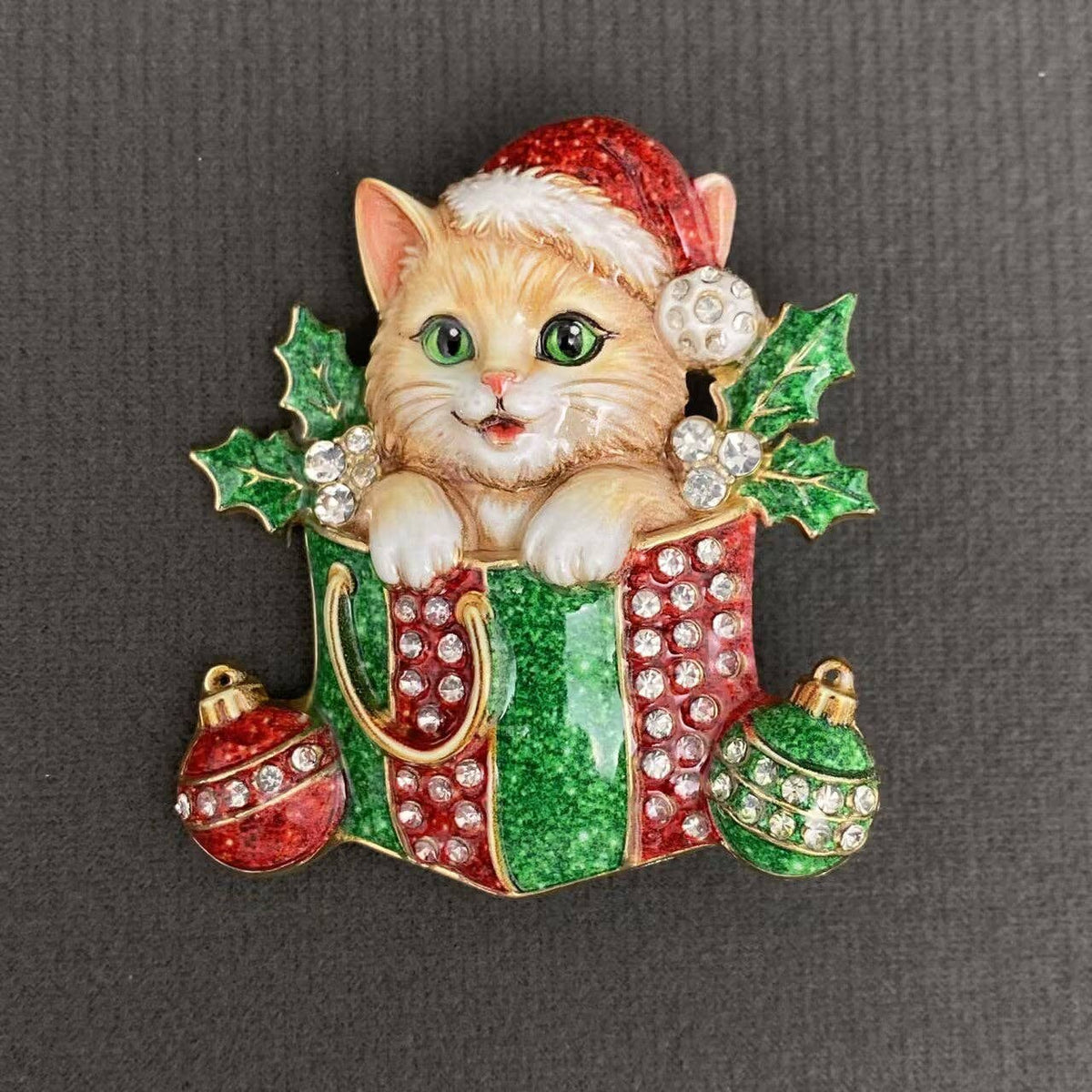 Brooch Red The Cat Is In The Gift Box Christmas Brooch