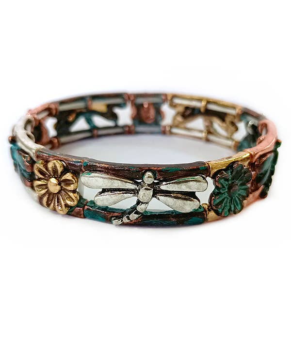 Jewelry Bracelet #2 Patina Vintage look # 1    Dragonfly stretch braceletJewelry ~