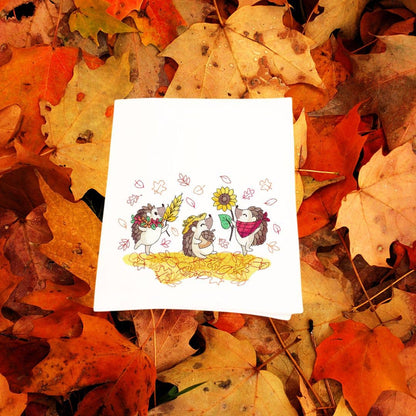Whimsical Autumn Fun Hedgehog Embroidery Towel