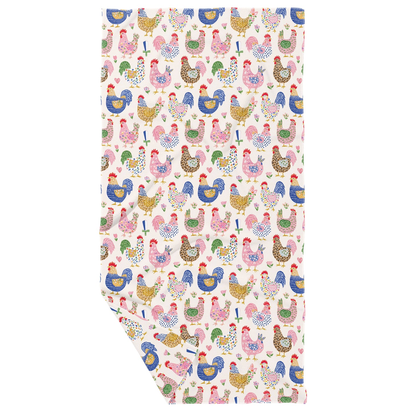 Towel /poly ~ Colorful Chickens Waffle Dish Towel