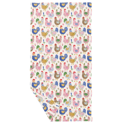 Towel /poly ~ Colorful Chickens Waffle Dish Towel