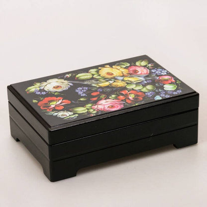 Box Zhostovo Flowers Handmade Lacquer Jewelry Box ~ Made in Serbia