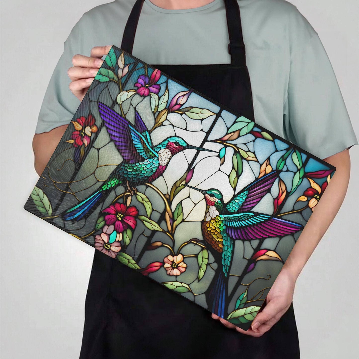Cutting Board: Hummingbird #2: 8x11 inch   Tempered Glass Cutting Board & Serving Tray
