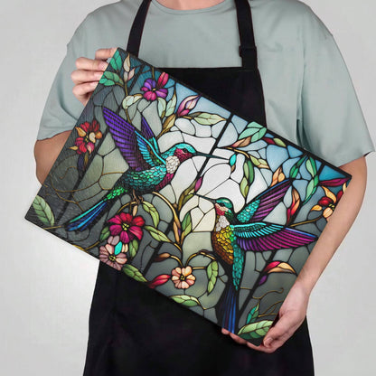 Cutting Board: Hummingbird #2: 8x11 inch   Tempered Glass Cutting Board & Serving Tray