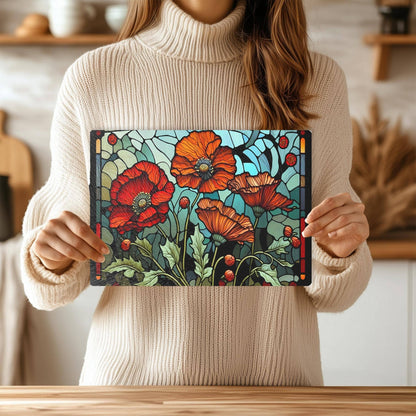 Cutting Board: Floral Poppy  8x11 inch Tempered Glass Serving Tray: