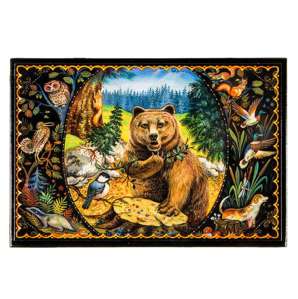 Box Bear and Wildlife Lacquer Trinket Box ~ Made in Serbia