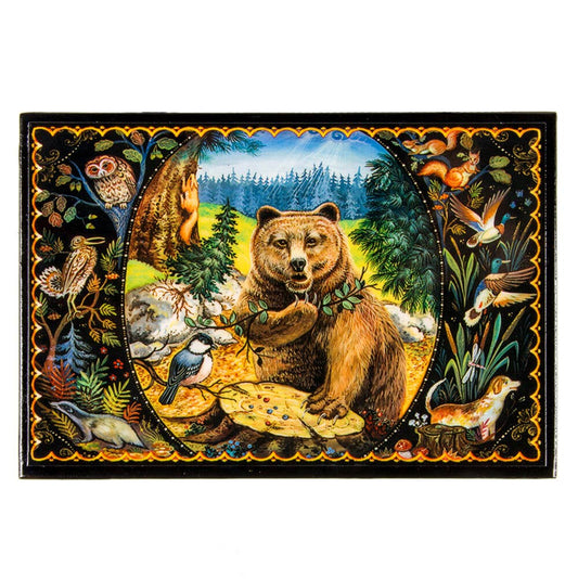 Box Bear and Wildlife Lacquer Trinket Box ~ Made in Serbia