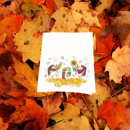 Whimsical Autumn Fun Hedgehog Embroidery Towel
