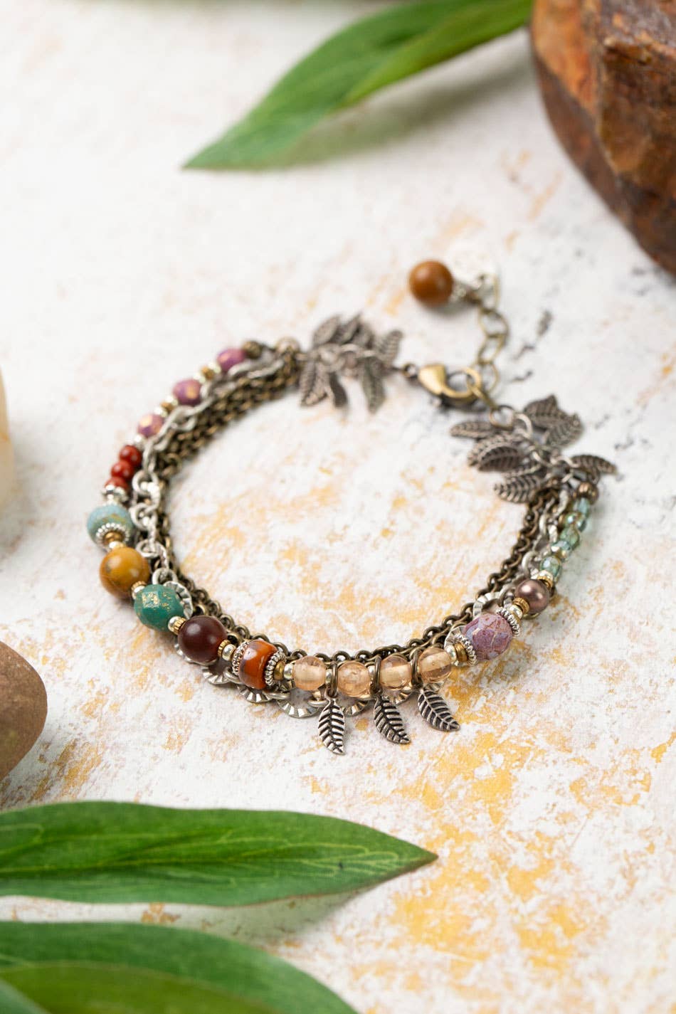 Jewelry ~ Bracelet Earthen 7.5-8.5" Jasper, Czech Glass Multistrand Bracelet