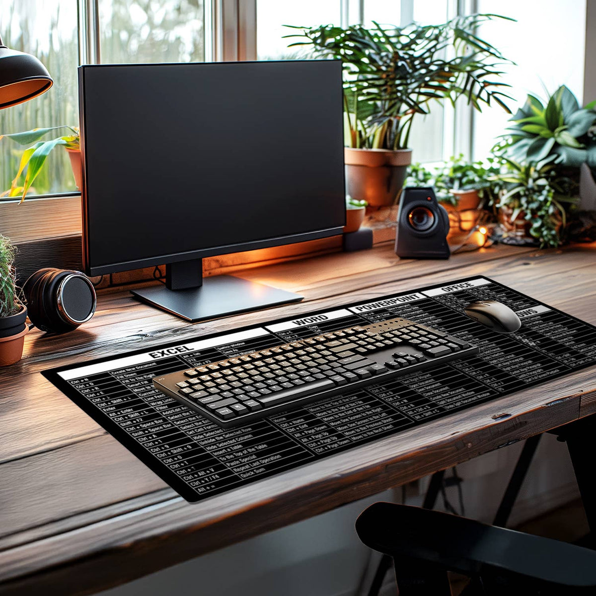 Large Desk Protector Office-Windows Cheat Sheet on Black