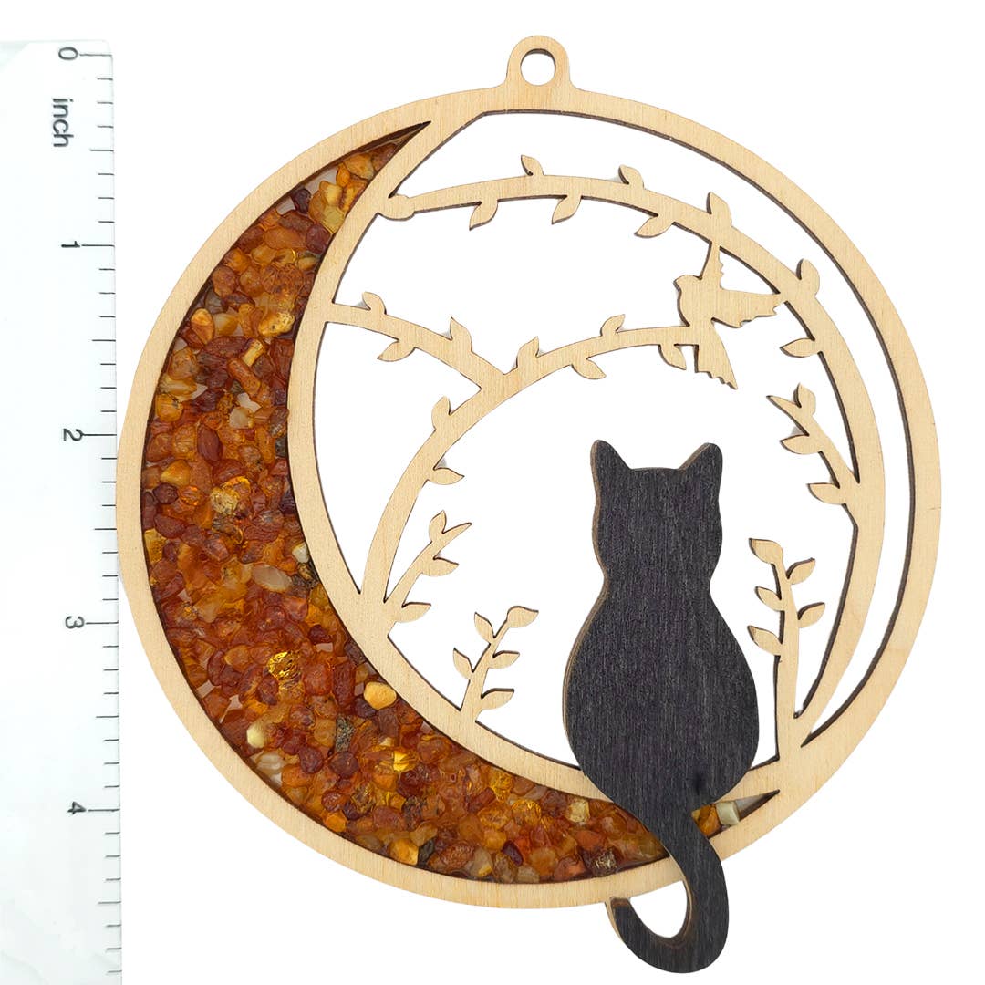 Ornament ~ Amber Layered Black Cat Suncatcher/Magnet  (4") #11074