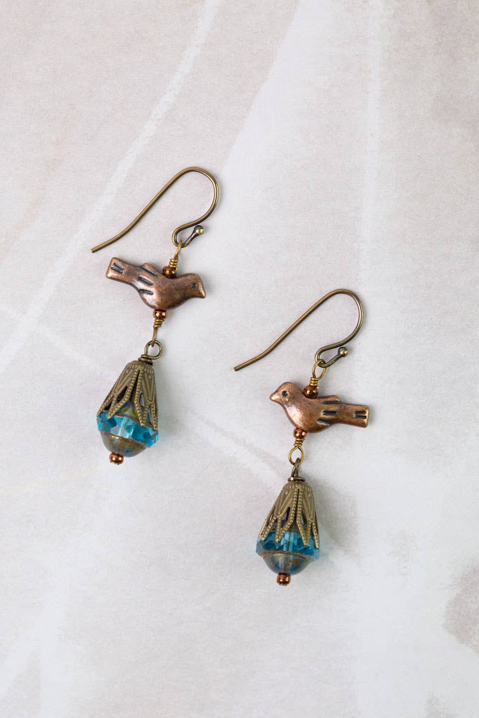Jewelry ~ Earrings bird Mauve Mix Czech Glass Bird Dangle Earrings