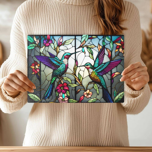 Cutting Board: Hummingbird #2: 8x11 inch   Tempered Glass Cutting Board & Serving Tray