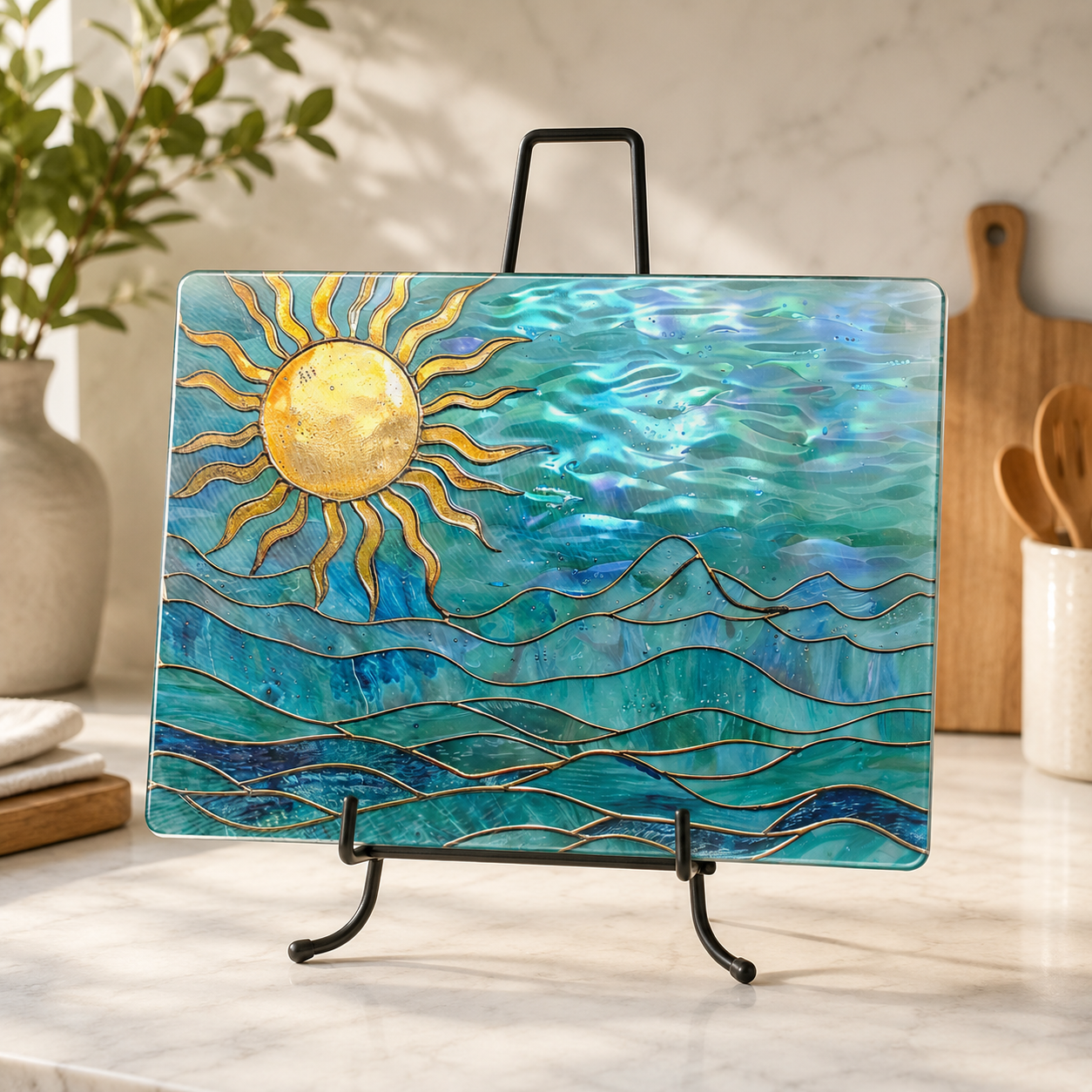 Cutting Board: Ocean Sun  11x15 inch Large   Tempered Glass