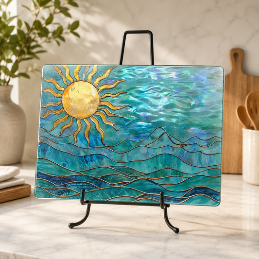 Cutting Board: Ocean Sun  11x15 inch Large   Tempered Glass