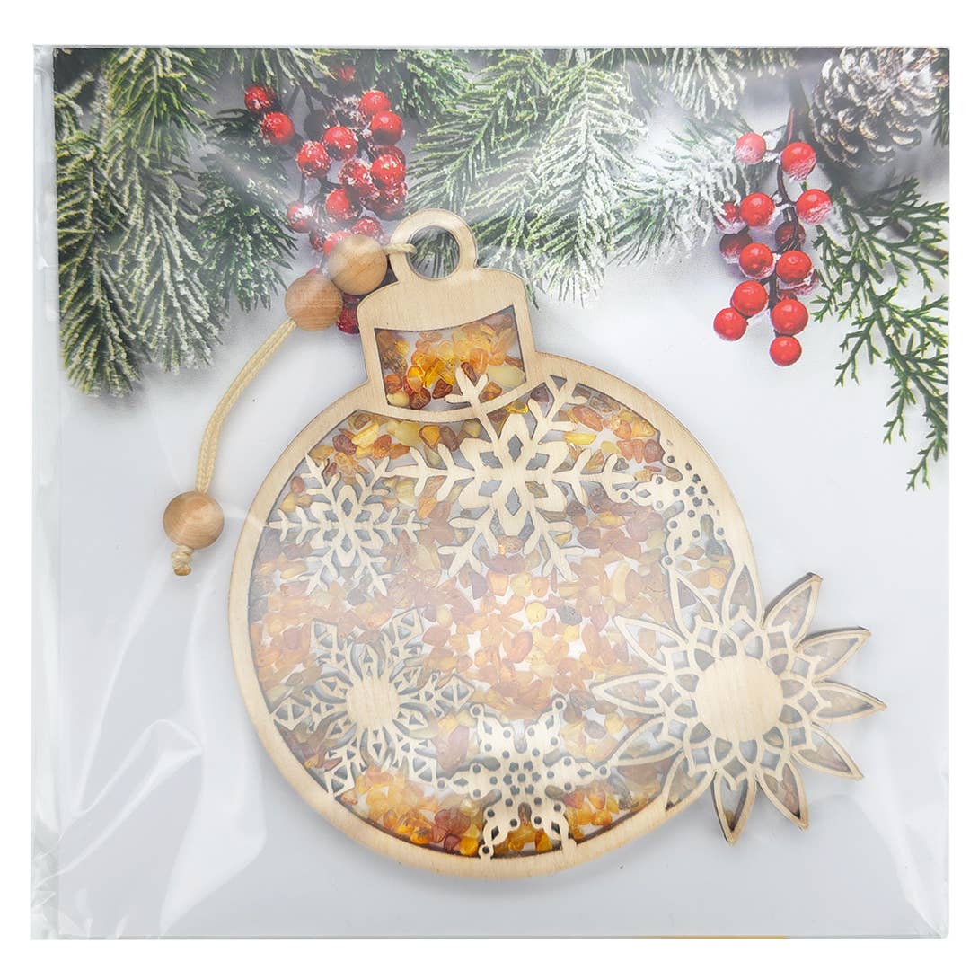 Ornament ~ Amber Snowflake Amber and Wood Christmas Ornament (3.5") /#11075