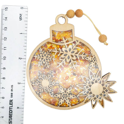 Ornament ~ Amber Snowflake Amber and Wood Christmas Ornament (3.5") /#11075