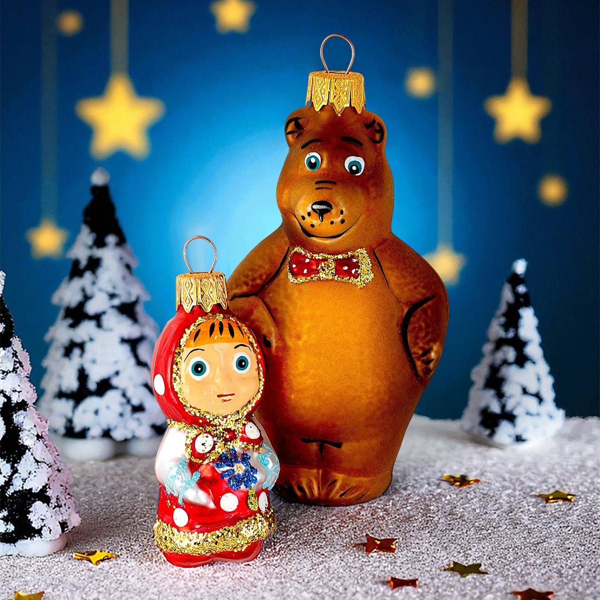 Ornament Masha and the Bear Glass Christmas Ornament Set of 2 ~ Made in Ukraine