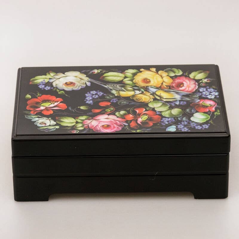 Box Zhostovo Flowers Handmade Lacquer Jewelry Box ~ Made in Serbia