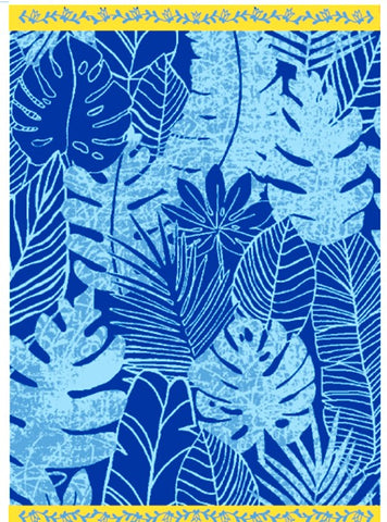 Tea Towel Blue Leaves / yellow
