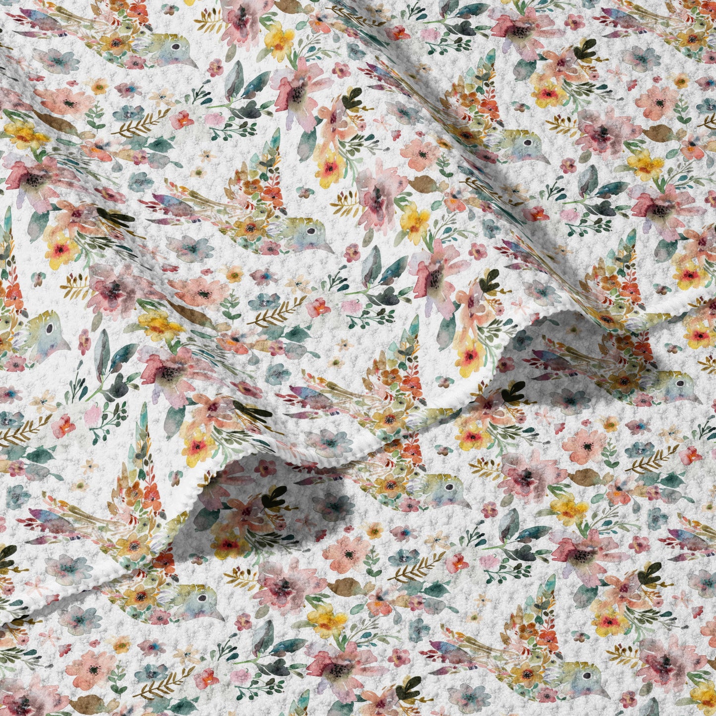 Towel /poly ~ Floral Hummingbird Waffle Dish Towel