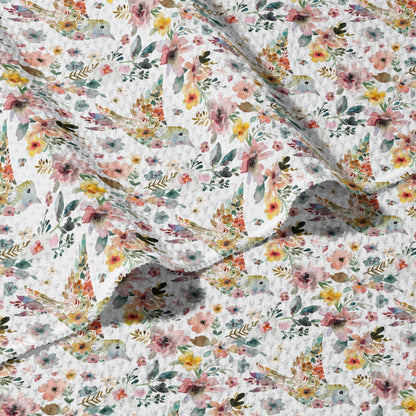 Towel /poly ~ Floral Hummingbird Waffle Dish Towel