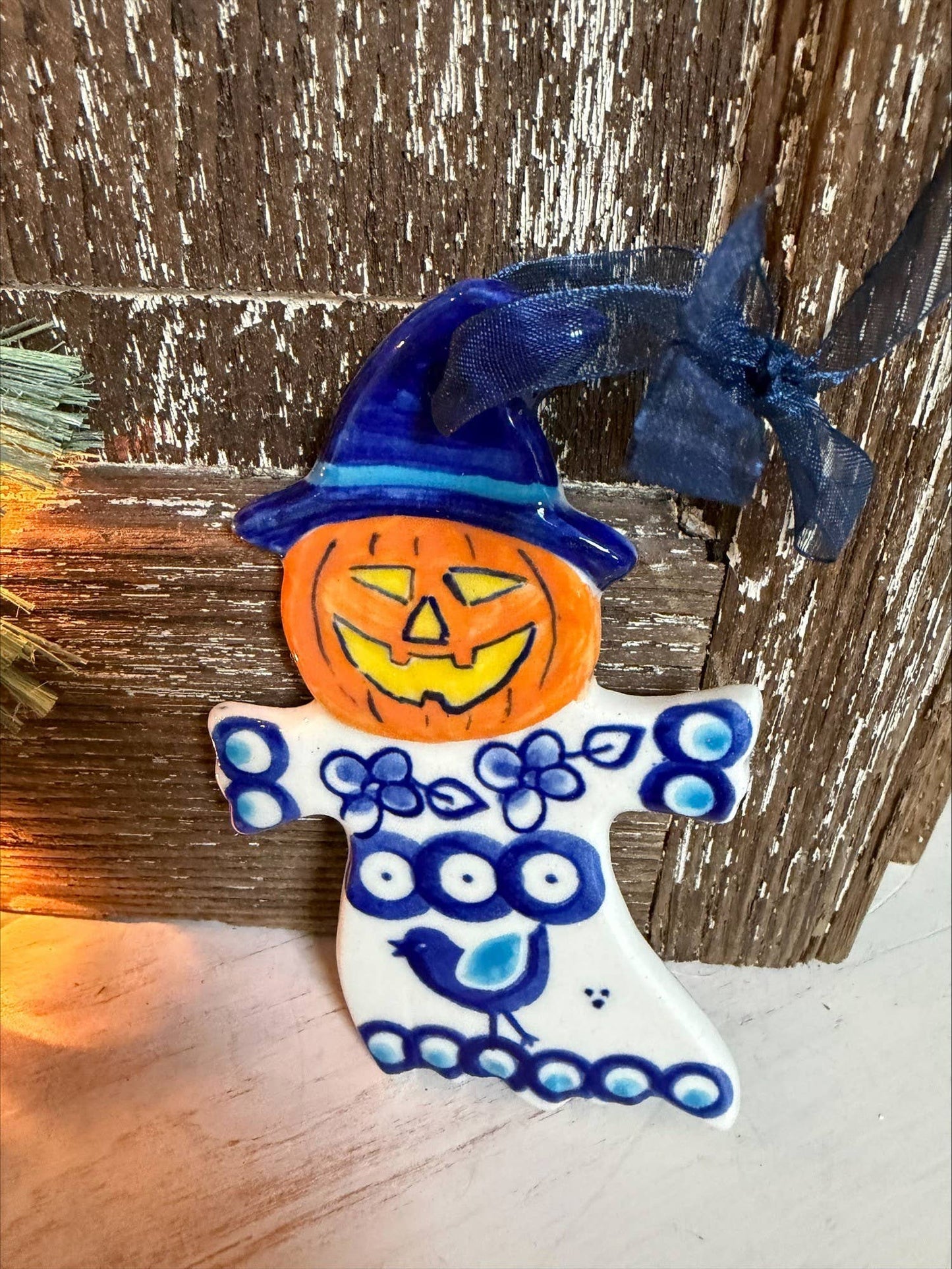 Polish Pottery Scarecrow ornament blue