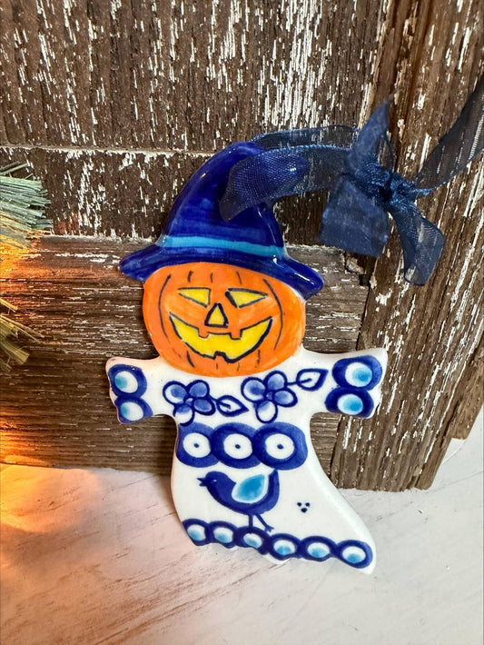 Polish Pottery Scarecrow ornament blue