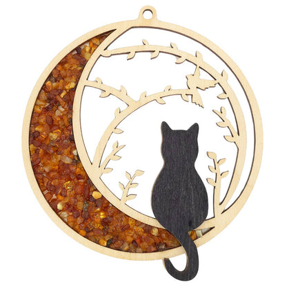 Ornament ~ Amber Layered Black Cat Suncatcher/Magnet  (4") #11074