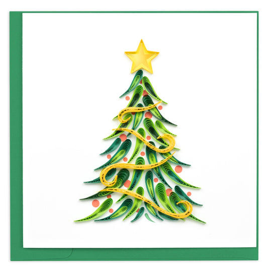 Card ~ Christmas Tree Gold Garland Greeting Card Quilling