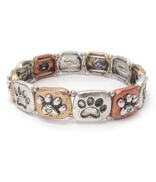 Jewelry Bracelet paw print stretch metal look