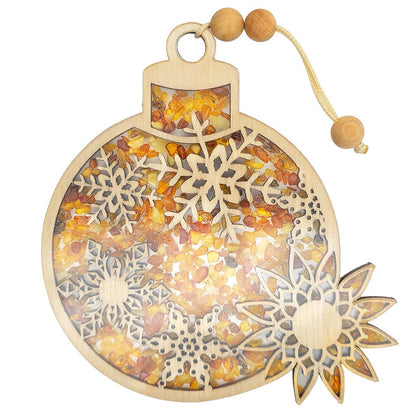Ornament ~ Amber Snowflake Amber and Wood Christmas Ornament (3.5") /#11075