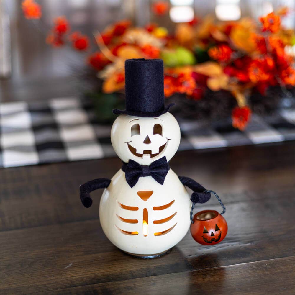 Gourd - Skully Miniature & Basket Skeleton Lumiinary with battery tealight