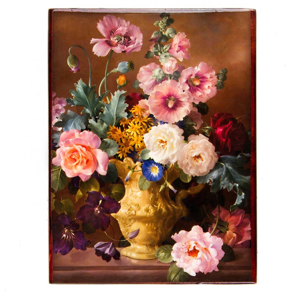 Box Roses and Peonies Still Life Lacquer Trinket Box ~ Made in Serbia