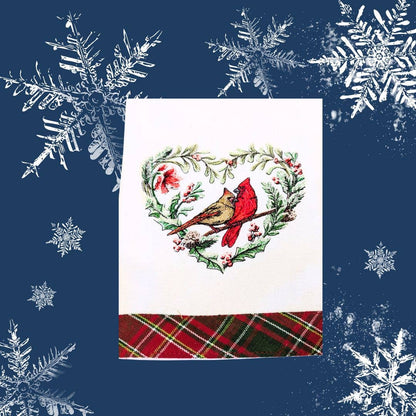 Towel ~ Cardinals Male and Female Cardinals in Heart Tea Towel