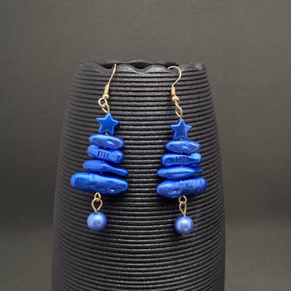 Earrings Blue Christmas Tree Dangle Earrings: Blue
