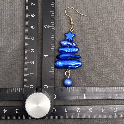 Earrings Blue Christmas Tree Dangle Earrings: Blue