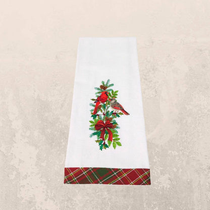 Christmas Tea Towel with Cardinal - Winter Bird on Branches