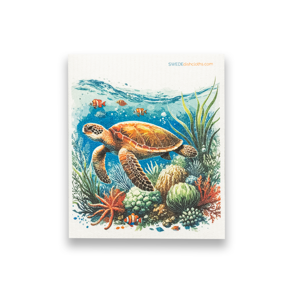 Dishcloth Big Turtle with fish (Swedish Dishcloth)