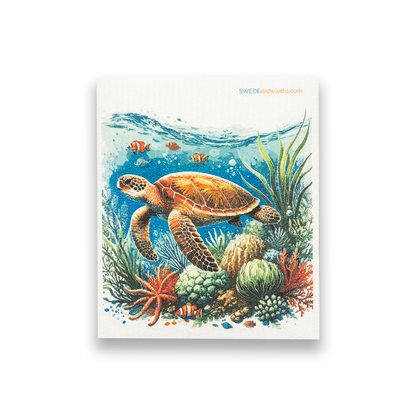 Dishcloth Big Turtle with fish (Swedish Dishcloth)
