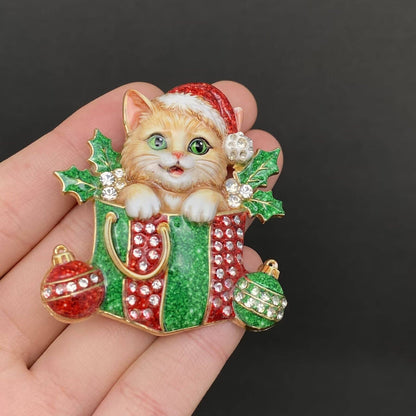 Brooch Red The Cat Is In The Gift Box Christmas Brooch