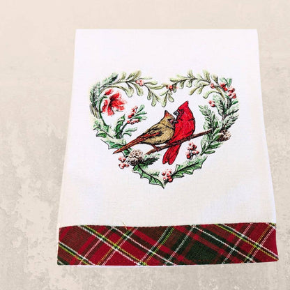 Towel ~ Cardinals Male and Female Cardinals in Heart Tea Towel