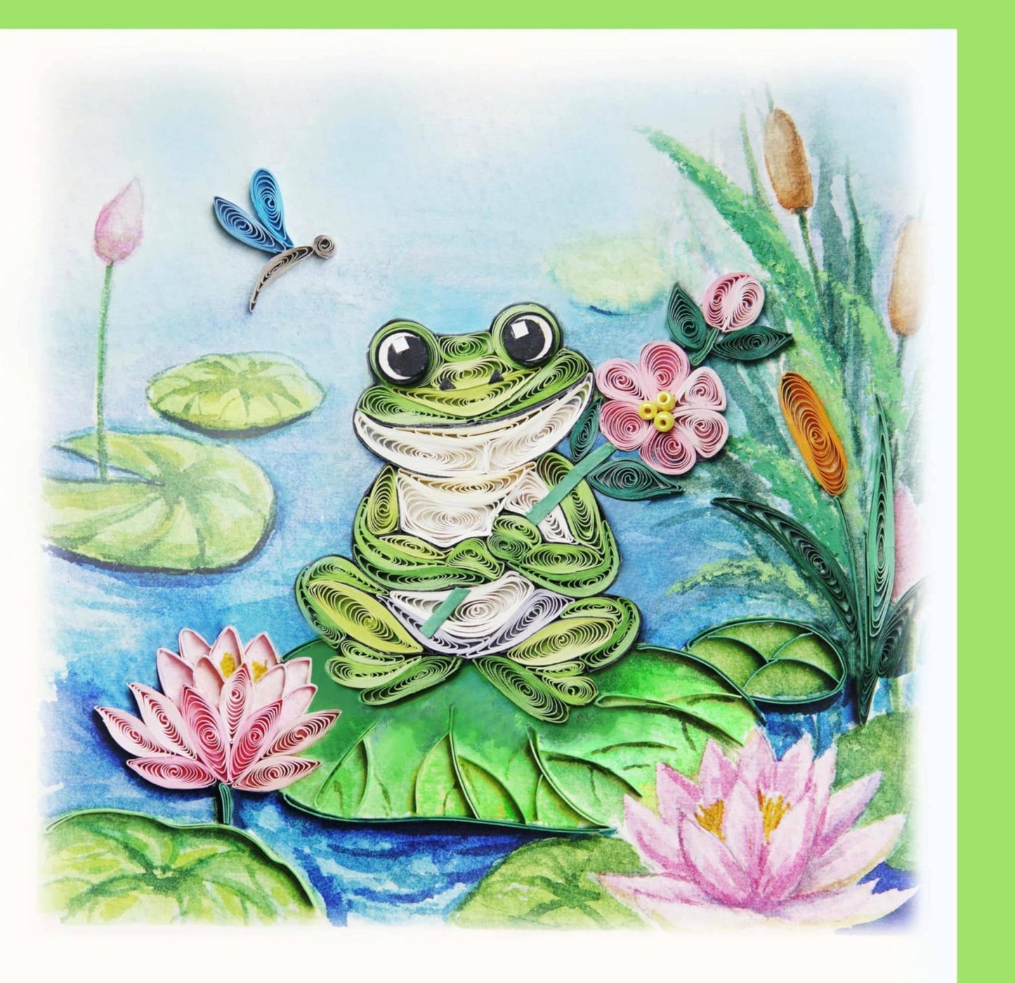 Card ~ Frog on the water with lotus flowers