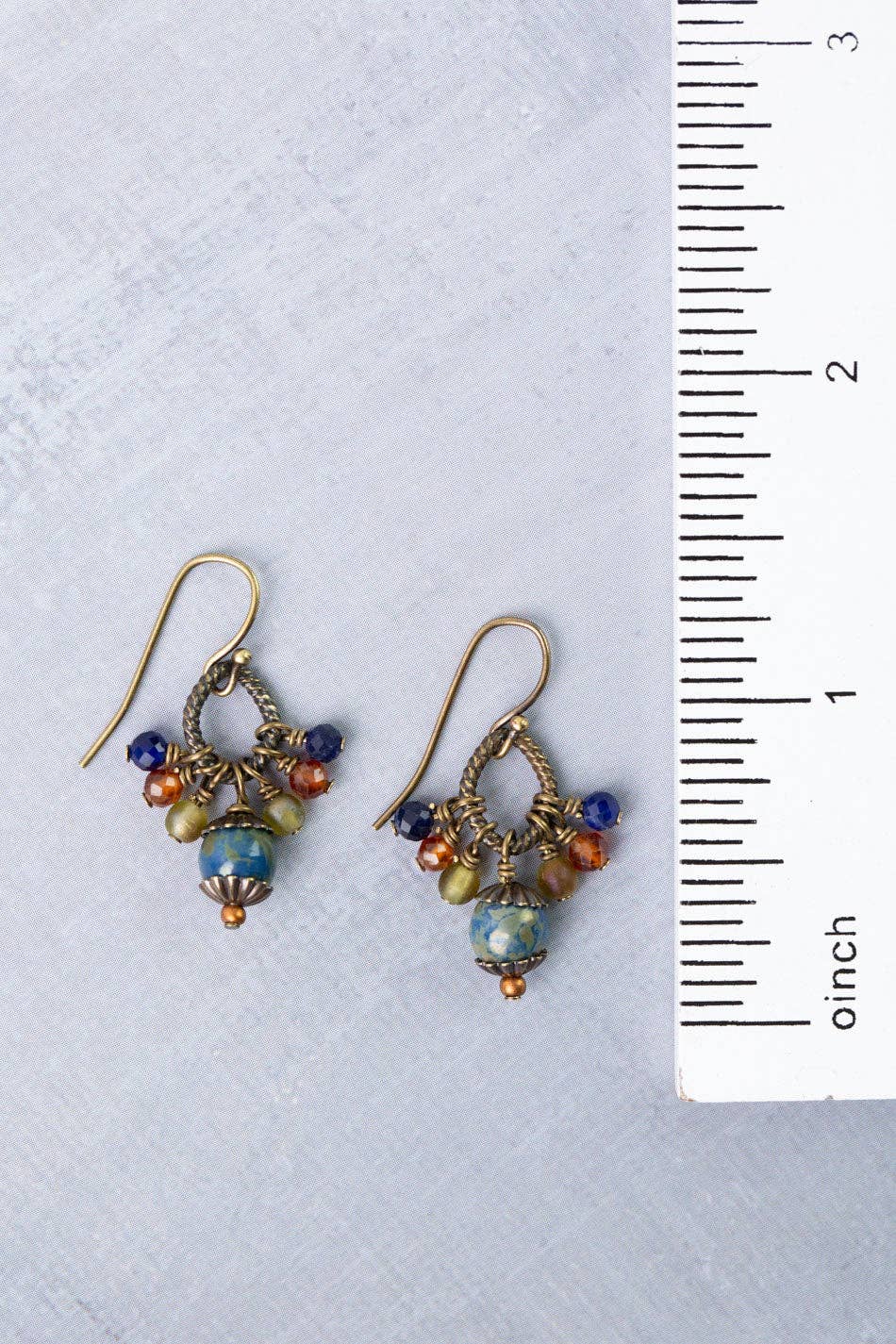 Jewelry ~ Earrings Sacred Heart Czech Glass, Lapis, Carnelian Cluster Earrings