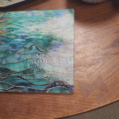 Cutting Board: Ocean Sun  8x11  inch Small   Tempered Glass