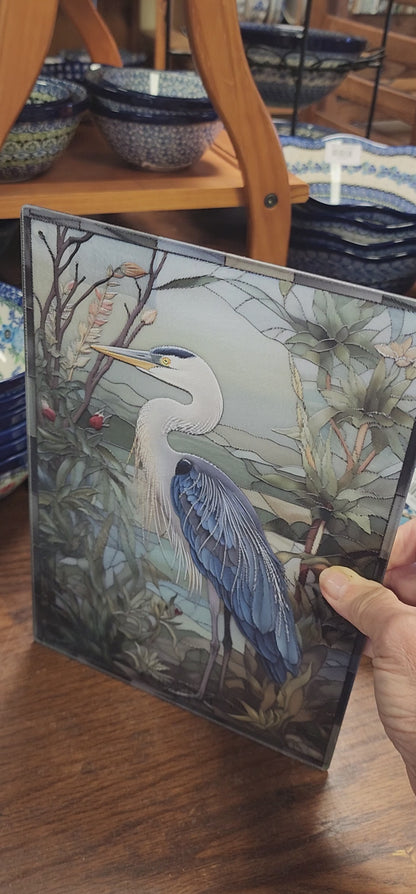 Cutting Board: Blue Heron 8x11 inch  Tempered Glass
