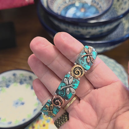 Jewelry Bracelet #1 Patina Vintage look #2   Dragonfly stretch bracelet swirls