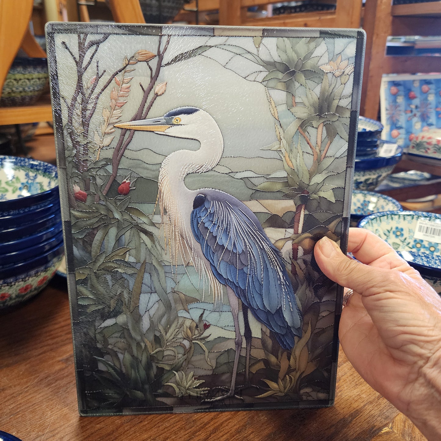 Cutting Board: Blue Heron 8x11 inch  Tempered Glass